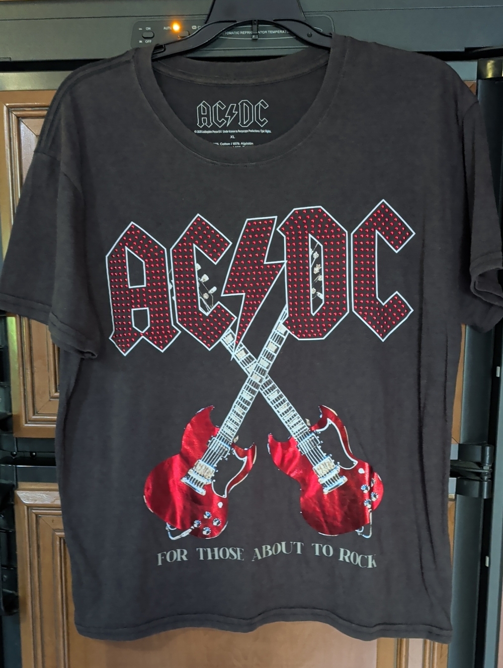 AC/DC Women's Black Tee with Red Guitar Graphic